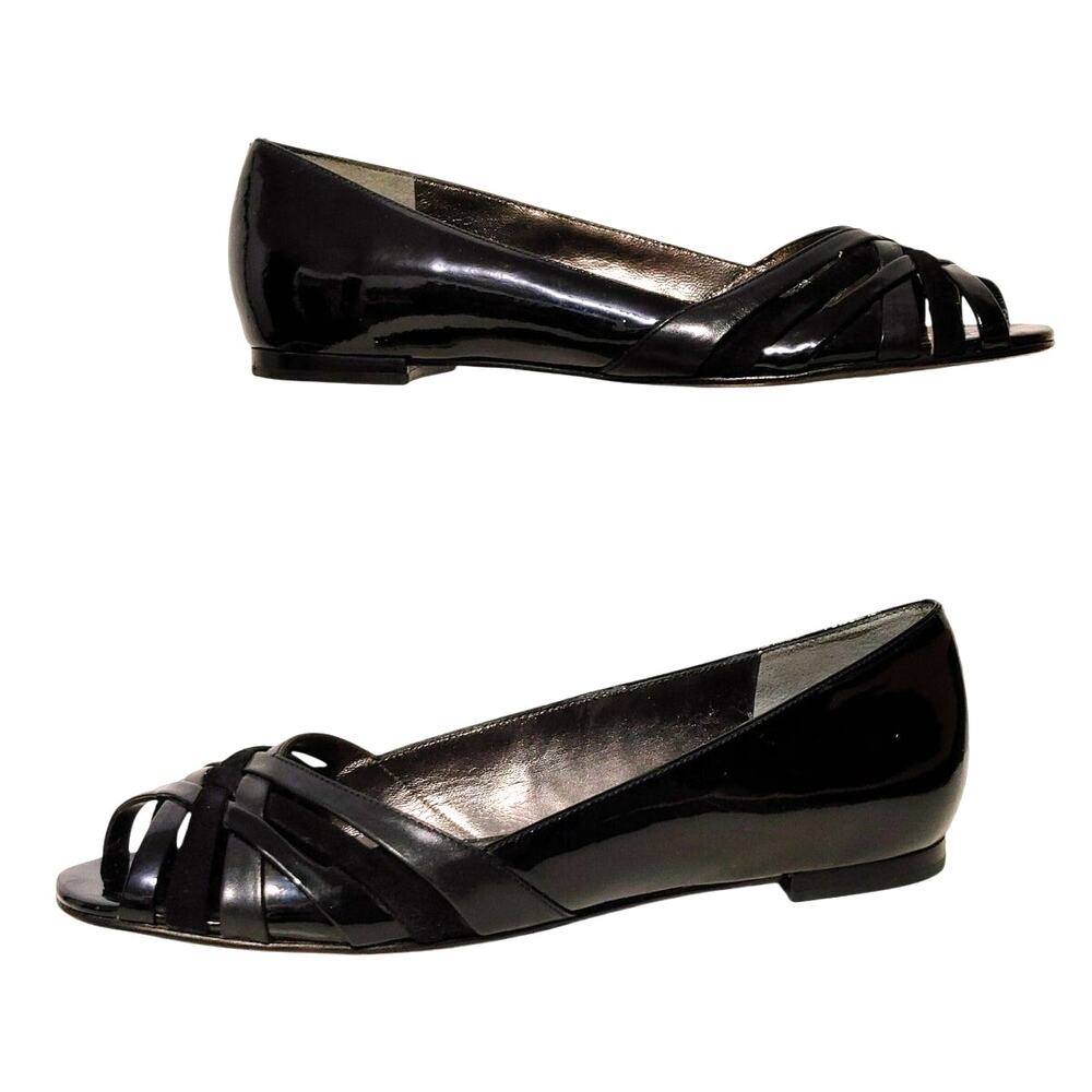 Cole Haan Peep Toe Patent Leather Flats Black Shoes Womens 7B Made in Brazil